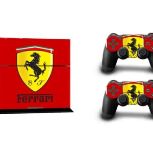 PS4 skin til konsol og to controllere. Ferrari-logo. -