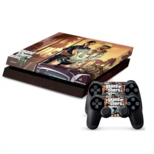 PS4 skin til konsol og to controllere. Grand Theft Auto V. -