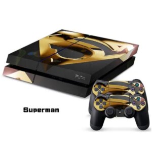 PS4 skin til konsol og to controllere. Gold Superman. -