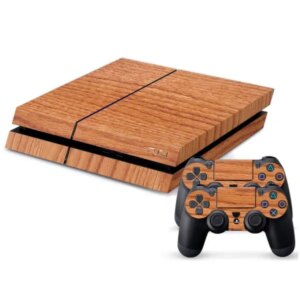 PS4 skin til konsol og to controllere. Træ-look. -