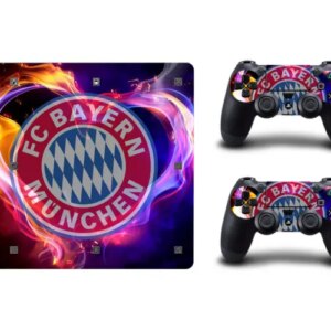 PS4 Slim skin til konsol og to controllere.Bayern-logo i flammer -