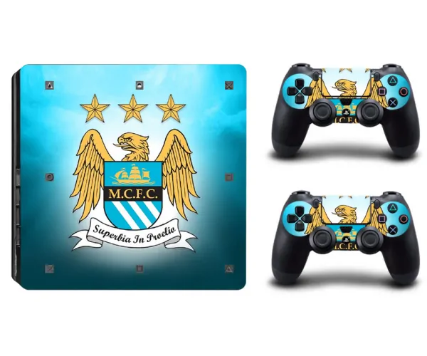 ps4slim-skin-mancity PS4 Slim skin til konsol og to controllere. Manchester City. -
