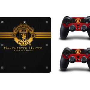 PS4 Slim skin til konsol og to controllere. Man United. Rød/sort -