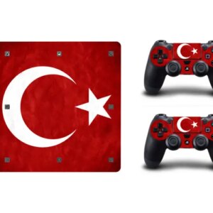 PS4 Slim skin til konsol og to controllere. Tyrkiets flag. -