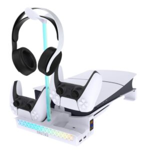 PGTECH Multifunktionel PS5 Slim stander med plads til to PS5 controllere samt headphones -