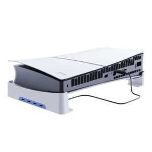 USB Hub og Horisontal stander Til PS5 Slim. Udvid til 4x USB porte. PGTECH. Hvid. -