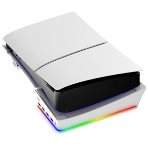 PS5 Slim & PS5 Pro USB Hub og Horisontal stander med cool RGB lys. iPega. Hvid -