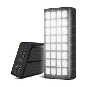 PSOOO PS-900 Solcelle Powerbank 30.000 mAh med LED-lys. Sort -