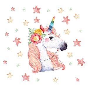 Wallsticker med en regnbue Enhjørning og masser af stjerner. -