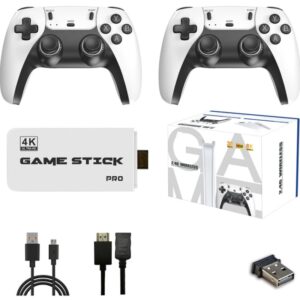 Retro Game Stick 4K  -  Trådløs Spillekonsol med 20.000+ Klassiske Spil og 2x Dual Controllers -
