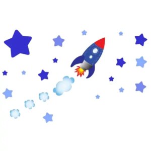 Rigtig sød wallsticker med en rumraket på vej mod stjernerne. -