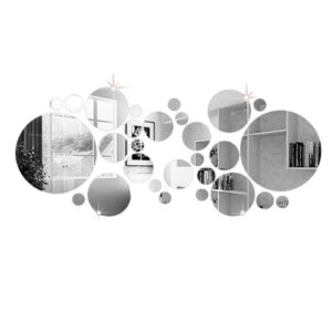 Runde spejle i forskellige størrelser. Selvklæbende akryl spejl klistermærker. 28 stk. -