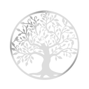 Flot spejl med et rundt træ. Akryl spejl klistermærke. Sommer. Silver. -