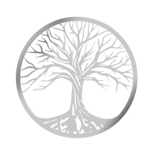 Flot spejl med et rundt træ. Akryl spejl klistermærke. Vinter. Silver. -