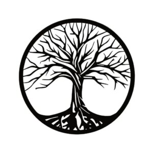 Flot spejl med et rundt træ. Akryl spejl klistermærke. Vinter. Sort. -