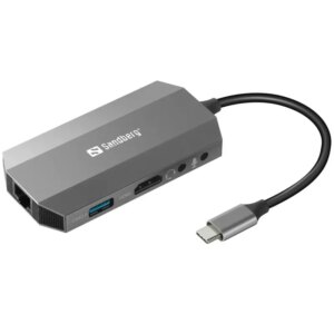 Sandberg USB-C 6 i 1 Travel Dock. Fed USB Hub i Aluminium. -