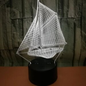 Sejlskib 3D lampe. Flot lysende sejlskib. Farveskift mellem 7 farver. -