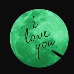 Stor selvlysende måne wallsticker. 34 cm. I love you. -