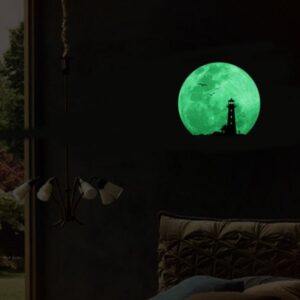 Stor selvlysende måne wallsticker. 34 cm. Fyrtårn. -
