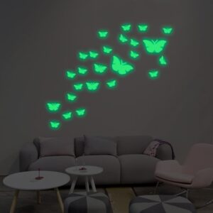 Selvlysende sommerfugle wallsticker. 2 store, 23 små - 25 stk i alt. -