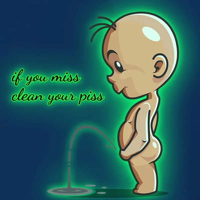 selvlysende-toilet-wallsticker-if-you-miss Selvlysende toilet skilt. Toilet wallsticker med mange muligheder. If you miss clean your piss. -