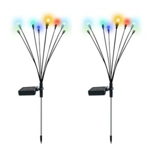 Farverig solcellelampe på spyd. Havelampe med 8 LED lamper i flotte farver. 2 stk pakke. -