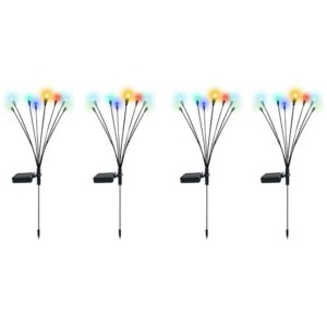 Farverig solcellelampe på spyd. Havelampe med 8 LED lamper i flotte farver. 4 stk pakke. -