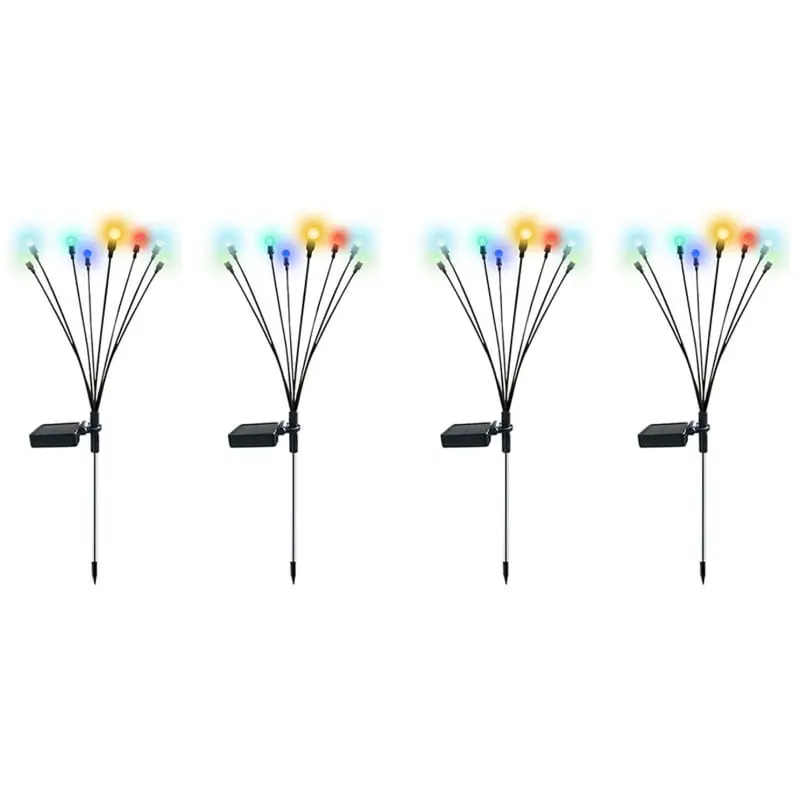 solcellelampe-spyd-8led-farvet-4stk Farverig solcellelampe på spyd. Havelampe med 8 LED lamper i flotte farver. 4 stk pakke. -