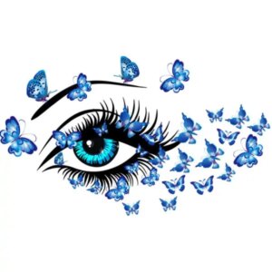 Flot wallsticker med et smukt kvindeøje omgivet af sommerfugle. -