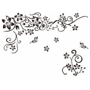 Flot wallsticker med sommerfugle og blomster. 80x130cm. -