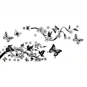 Elegant wallsticker med sommerfugle ved et træ. 70x50cm. -