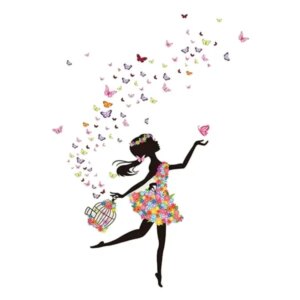 Sød wallsticker med sommerfuglepige. -