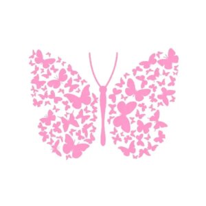 Flot stor sommerfugl wallsticker med mange små sommerfugle. Pink -