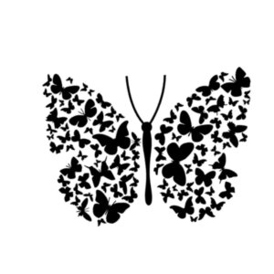 Flot stor sommerfugl wallsticker med mange små sommerfugle. Sort -