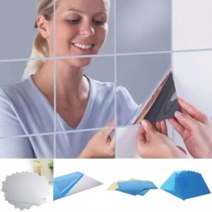 Kvadratiske selvklæbende spejl klistermærker. 15x15cm. 32 stk. -