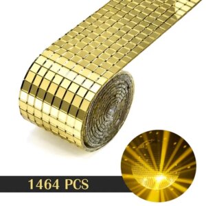 DIY spejlvæg. Selvklæbende mini-mosaikfliser i ægte glas. Mål: 4x100cm. Gold. -