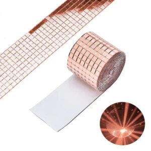 DIY spejlvæg. Selvklæbende mini-mosaikfliser i ægte glas. Mål: 4x30cm. Rosegold. -