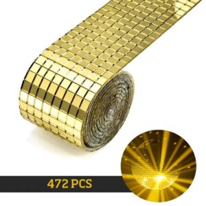 DIY spejlvæg. Selvklæbende mini-mosaikfliser i ægte glas. Mål: 4x30cm. Gold. -