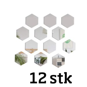 Sekskantet selvklæbende akryl spejl klistermærker. 20cm. 12 stk. -