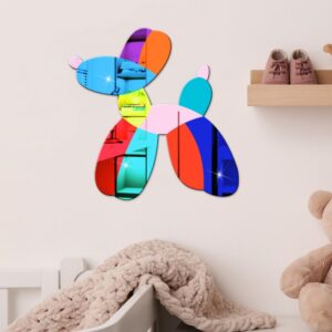 Farverig Hund Vægdekoration i Akryl med Spejleffekt. Farverigt og Sjovt Design. 30x30cm -
