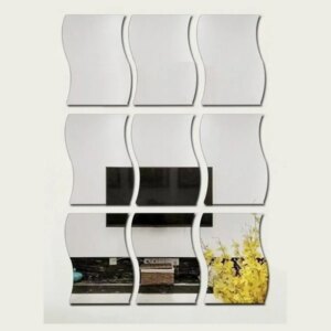 Bølge formet selvklæbende spejl klistermærker. 10.5x10.5cm. 9 stk -