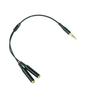 Minijack splitter til høretelefoner. 3.5mm stik. Metallic sort. -