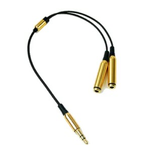 Minijack splitter til høretelefoner. 3.5mm stik. Metallic gold. -