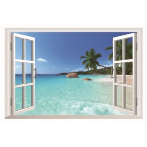 Vindue til paradis. Wallsticker med stranden som nabo. 90x60cm. -