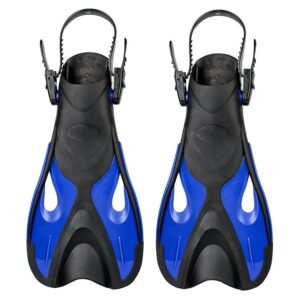 Justerbare svømmefødder med åben hælrem og kort finne. Str. 42-45. Blå. -