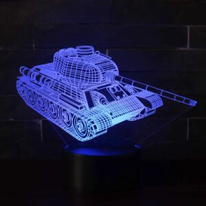 Kampvogn 3D lampe. Natlampe med en sej tank. Farveskift mellem 7 farver. -