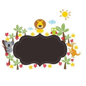 Sød tavle wallsticker til kridt med dyr, palmer, blomster mm. -