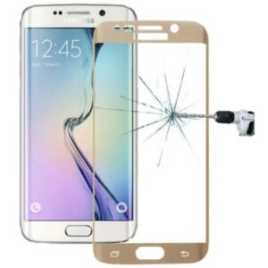 Hærdet tempered glas til S6 Edge. Med bøjet glas. Gold. -