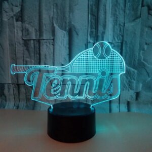 Tennis 3D lampe. Lysende logo, tennisketcher og bold. Farveskift mellem 7 farver. -