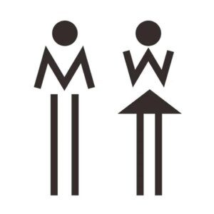 Toilet skilt med to tændstik figurer (M+W). 19x13cm. -